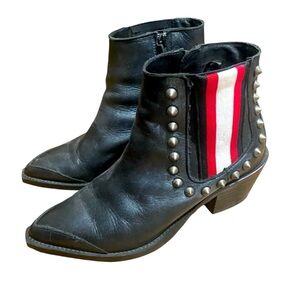 Brusque Italian Black Leather Spikes Pointed Toe Western Ankle Boots Booties 7